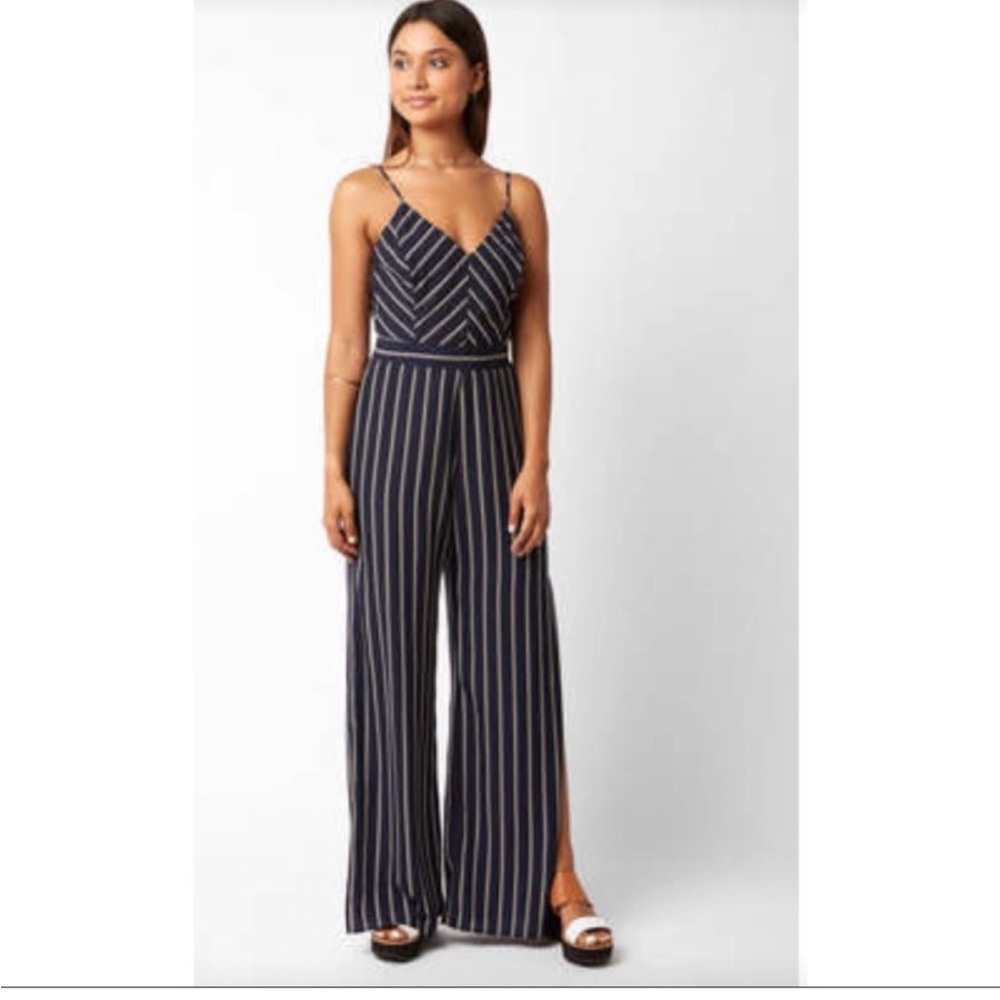 LUSH Navy Blue Striped Jumpsuit